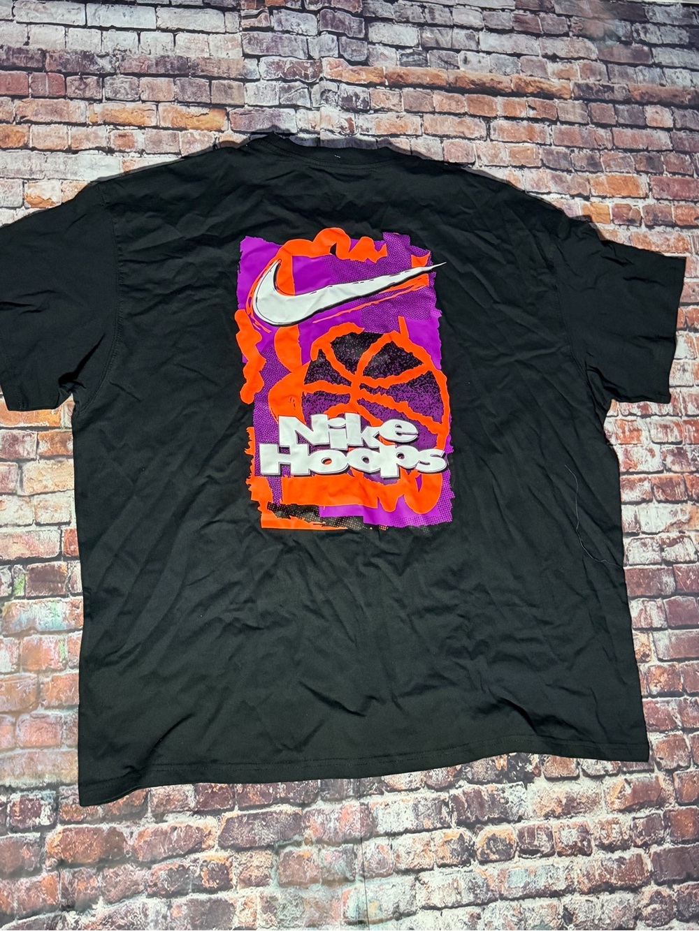 Nike Black T-Shirt with Purple and Orange Hoops Graphic